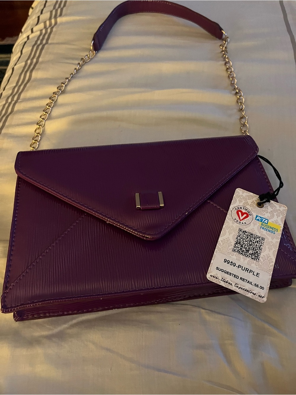 Urban Expressions Purple Envelope Shoulder Bag with Gold Chain